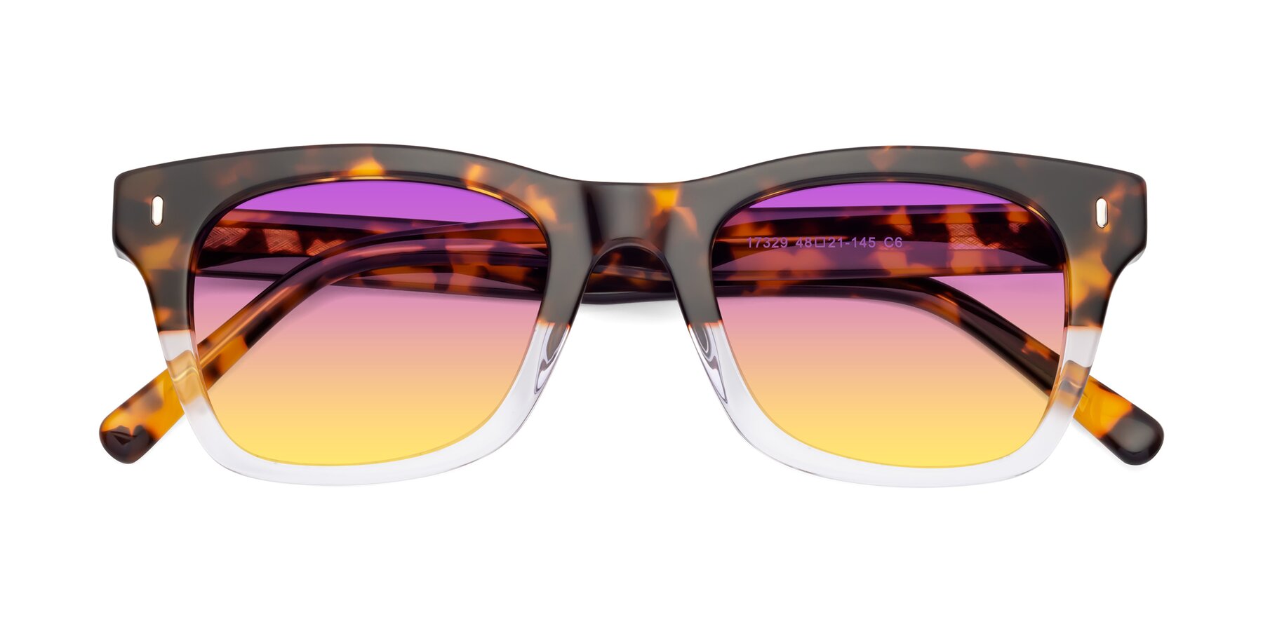 Folded Front of 17329 in Tortoise-Clear with Purple / Yellow Gradient Lenses