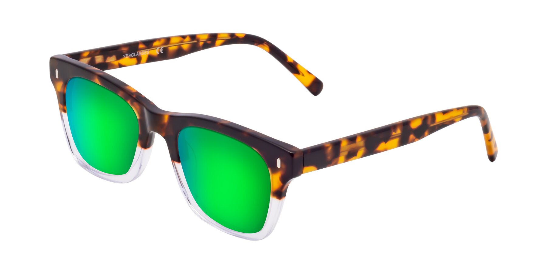 Angle of Ben in Tortoise-Clear with Green Mirrored Lenses