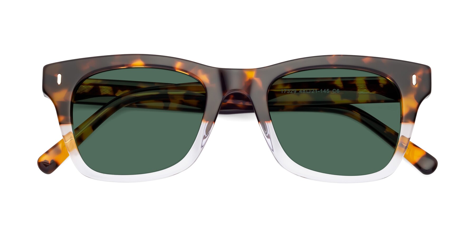 Folded Front of 17329 in Tortoise-Clear with Green Polarized Lenses
