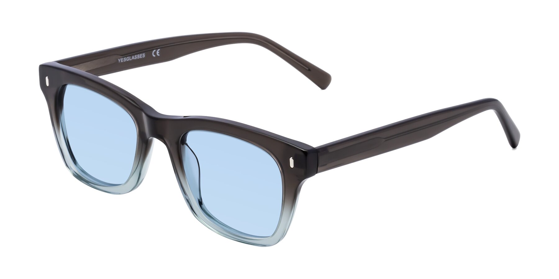 Angle of 17329 in Dark Brown with Light Blue Tinted Lenses