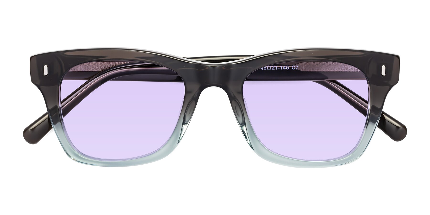 Folded Front of Ben in Brown-Light Blue with Light Purple Tinted Lenses