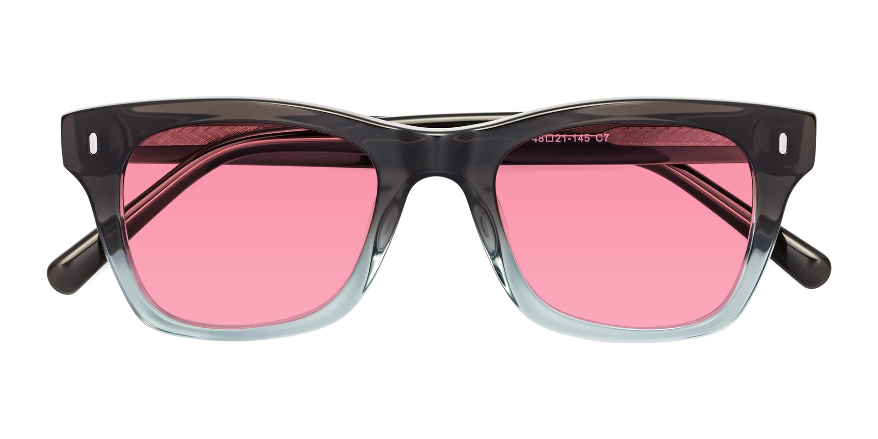 Folded Front of Ben in Brown-Light Blue with Pink Tinted Lenses