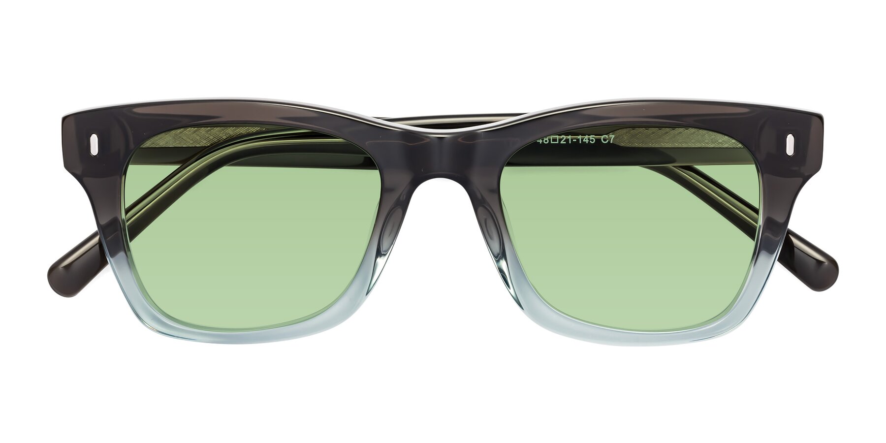 Folded Front of Ben in Brown-Light Blue with Medium Green Tinted Lenses
