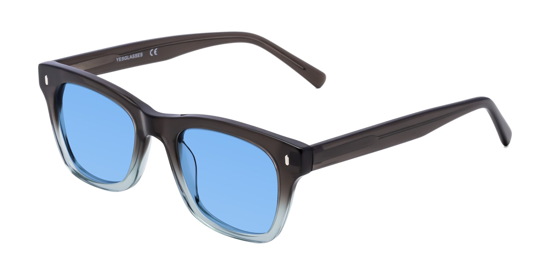 Angle of 17329 in Dark Brown with Medium Blue Tinted Lenses