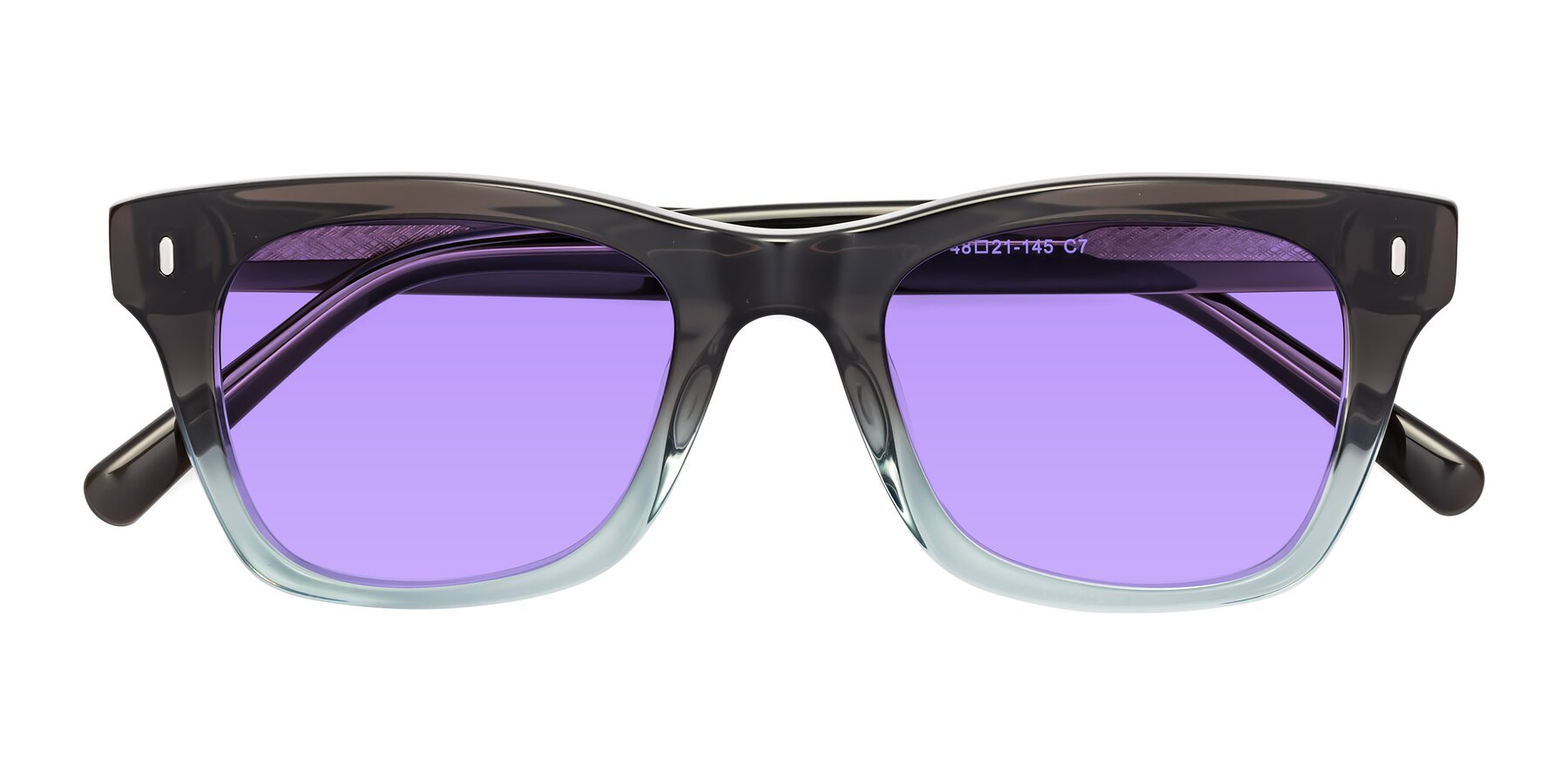 Folded Front of Ben in Brown-Light Blue with Medium Purple Tinted Lenses