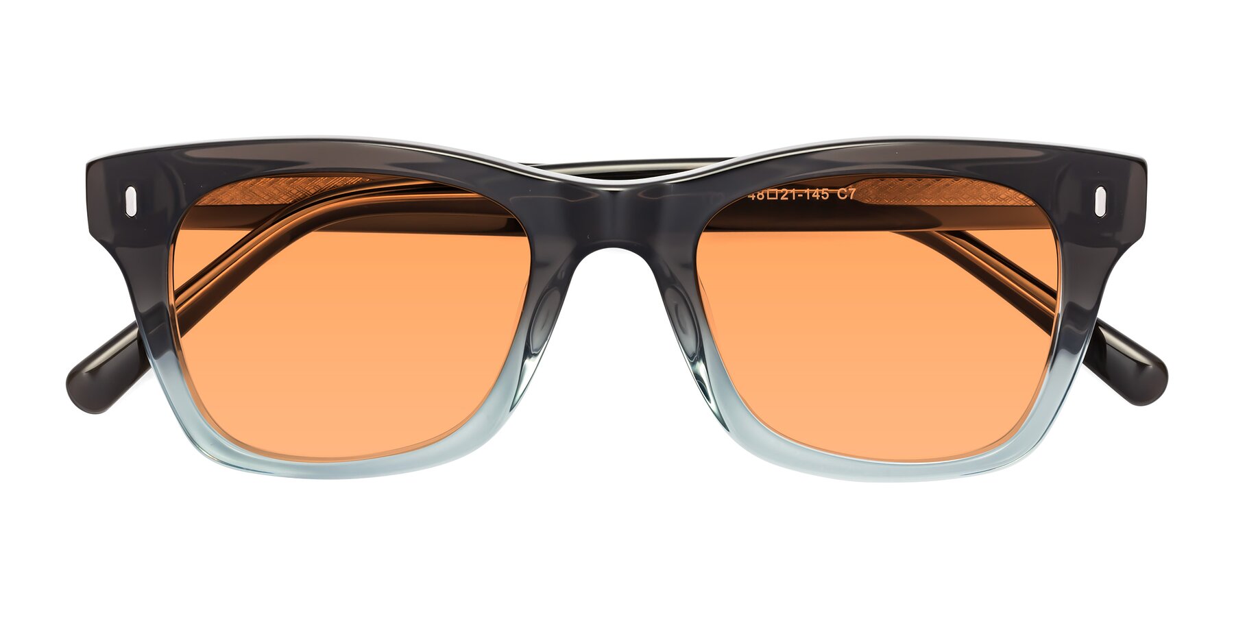 Folded Front of Ben in Brown-Light Blue with Medium Orange Tinted Lenses