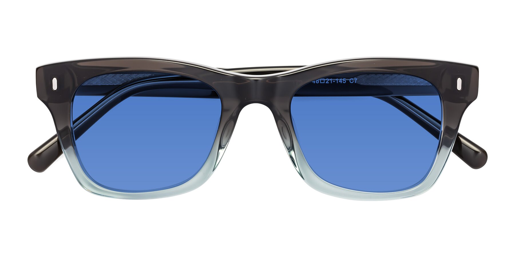 Folded Front of Ben in Brown-Light Blue with Blue Tinted Lenses