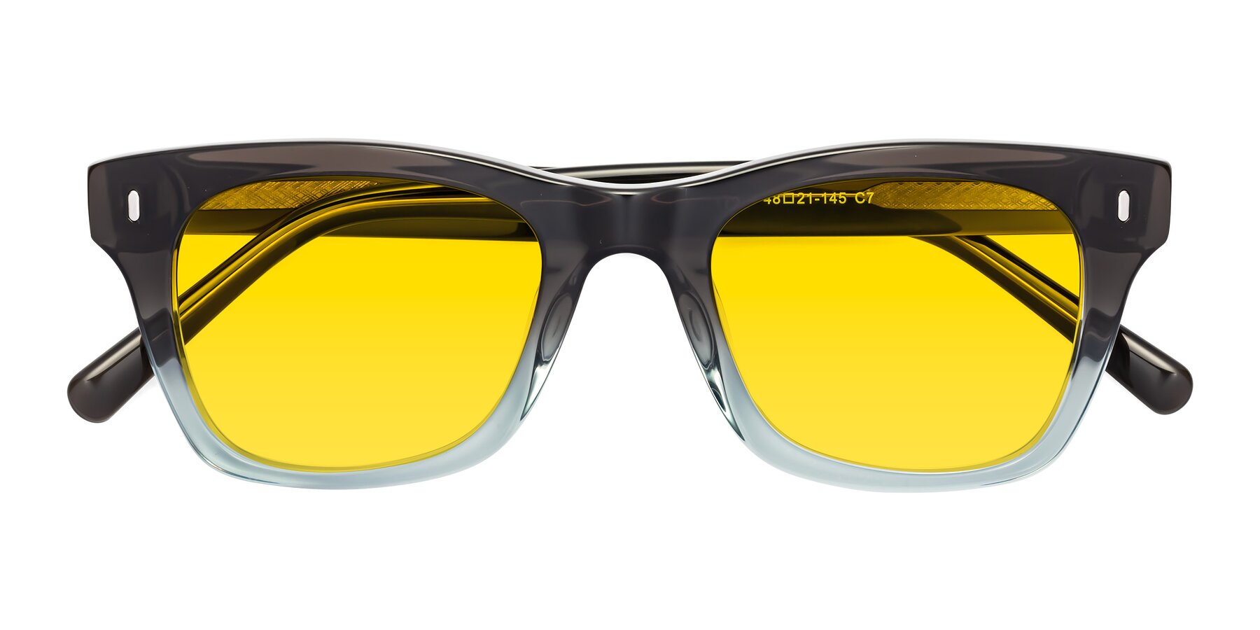 Folded Front of Ben in Brown-Light Blue with Yellow Tinted Lenses