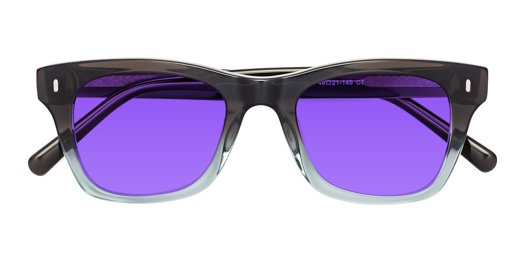 Folded Front of Ben in Brown-Light Blue with Purple Tinted Lenses