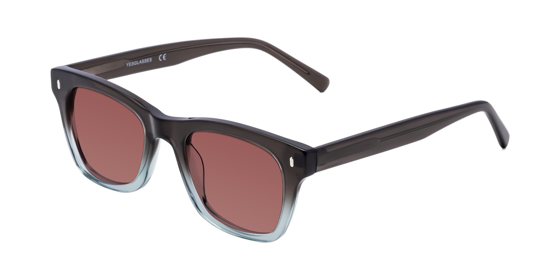 Angle of Ben in Brown-Light Blue with Garnet Tinted Lenses