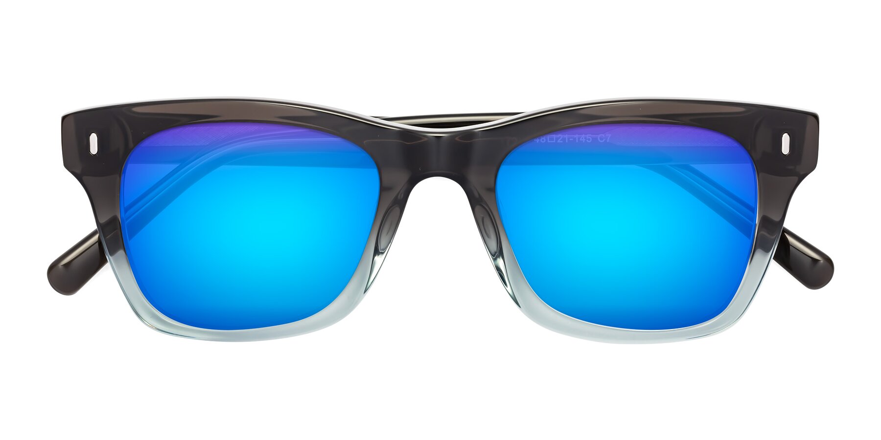 Folded Front of Ben in Brown-Light Blue with Blue Mirrored Lenses