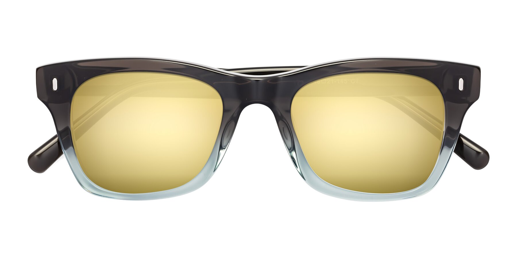 Folded Front of Ben in Brown-Light Blue with Gold Mirrored Lenses
