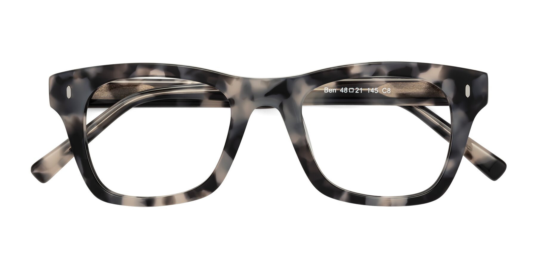 Folded Front of Ben in Ivory Tortoise with Clear Eyeglass Lenses