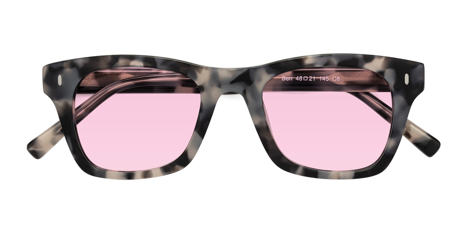 Folded Front of Ben in Ivory Tortoise with Light Pink Tinted Lenses