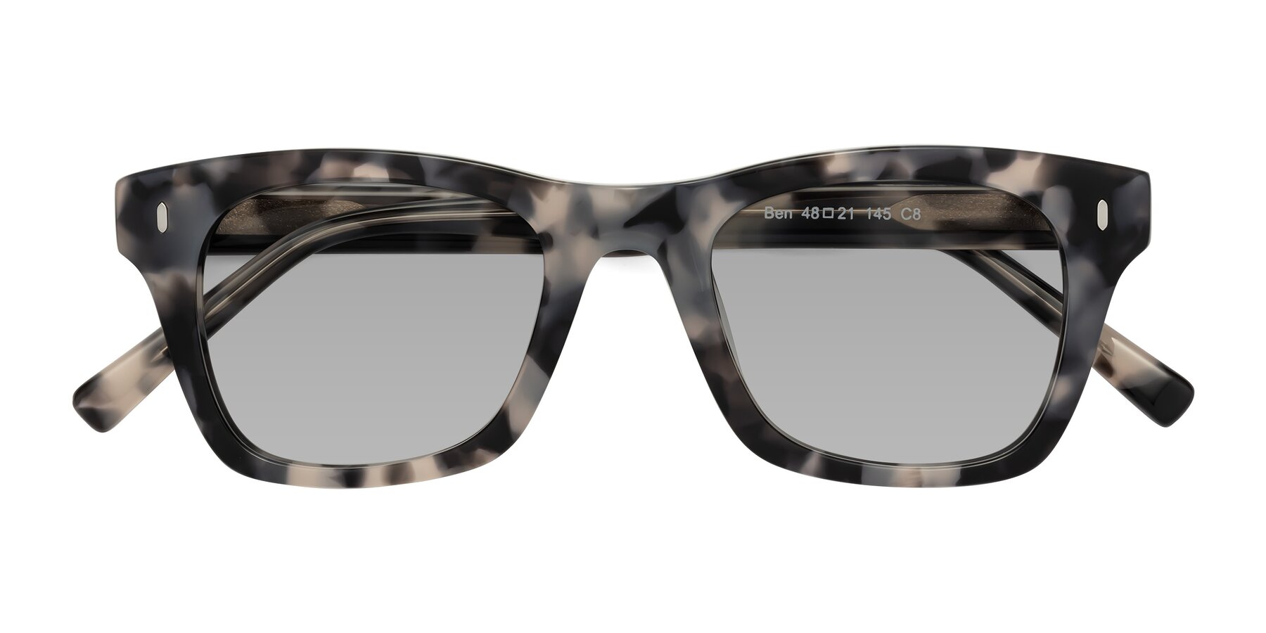 Folded Front of Ben in Ivory Tortoise with Light Gray Tinted Lenses