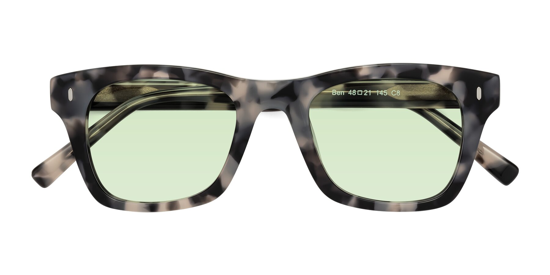 Folded Front of Ben in Ivory Tortoise with Light Green Tinted Lenses