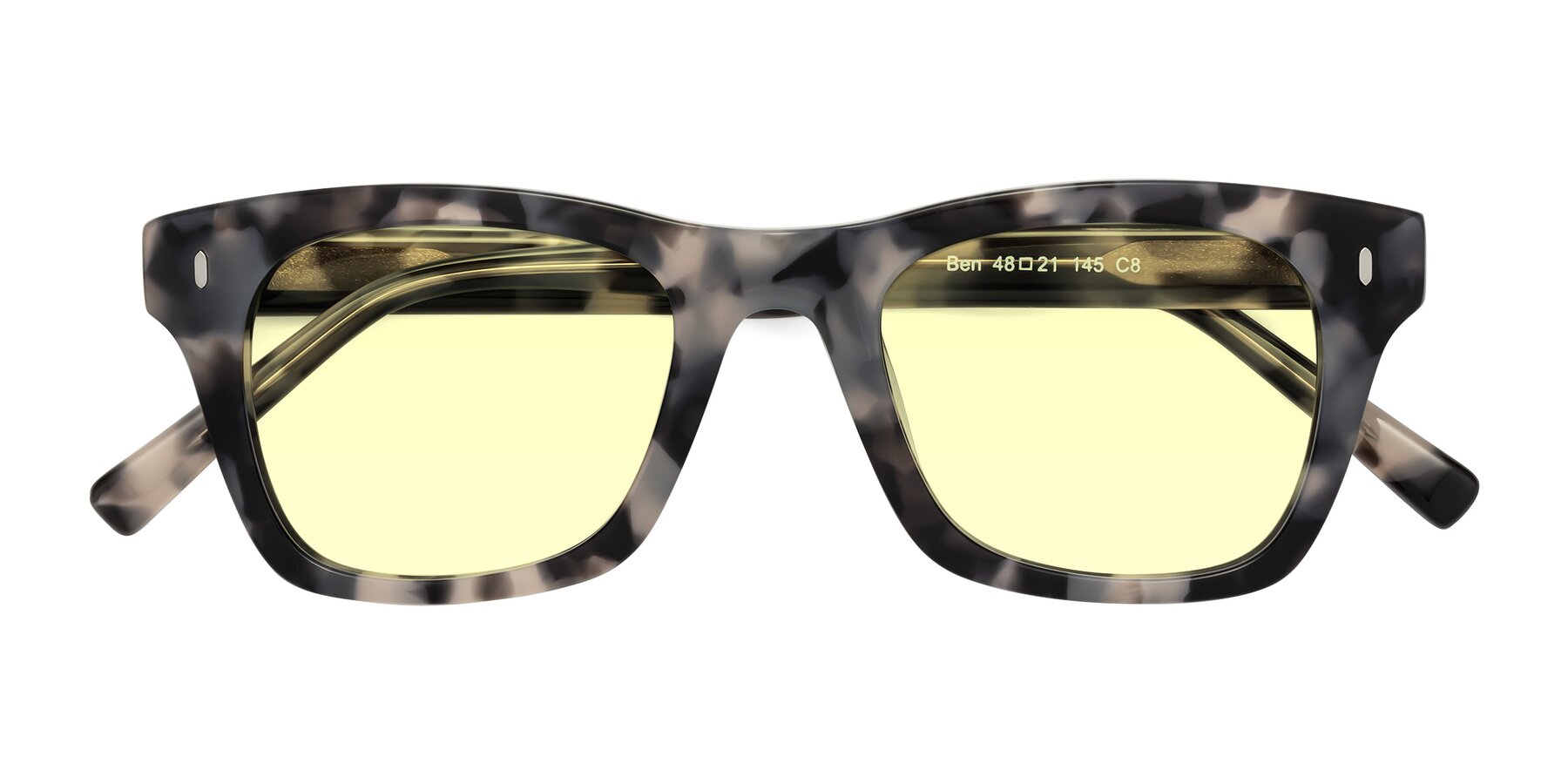 Folded Front of Ben in Ivory Tortoise with Light Yellow Tinted Lenses