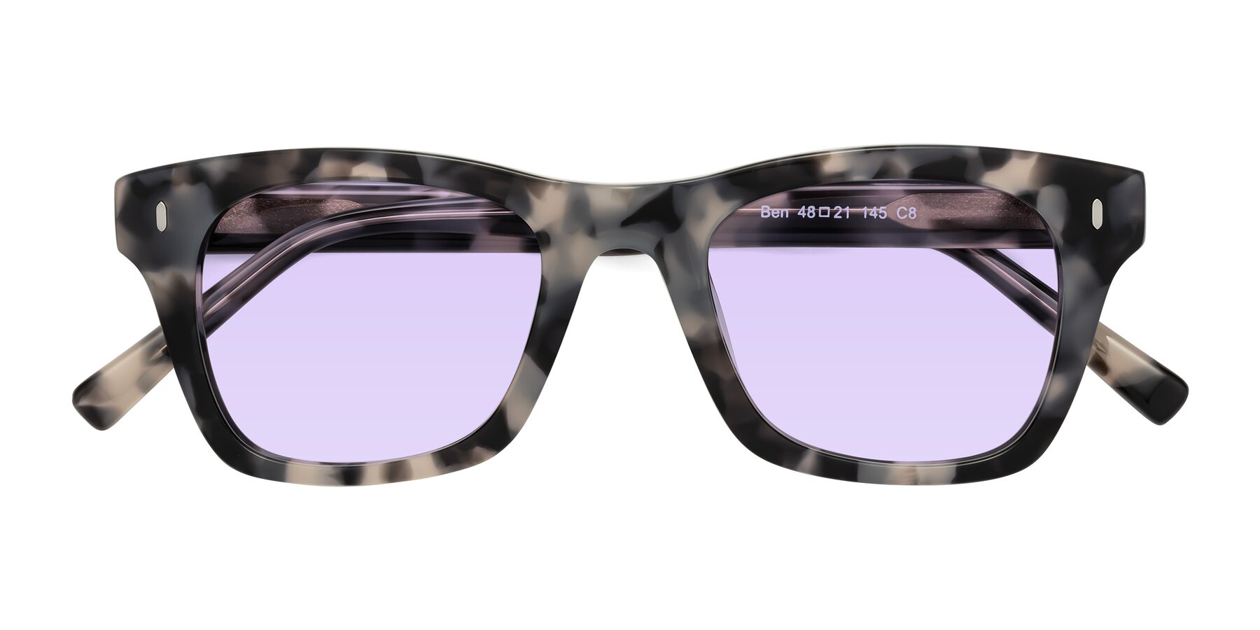 Folded Front of Ben in Ivory Tortoise with Light Purple Tinted Lenses