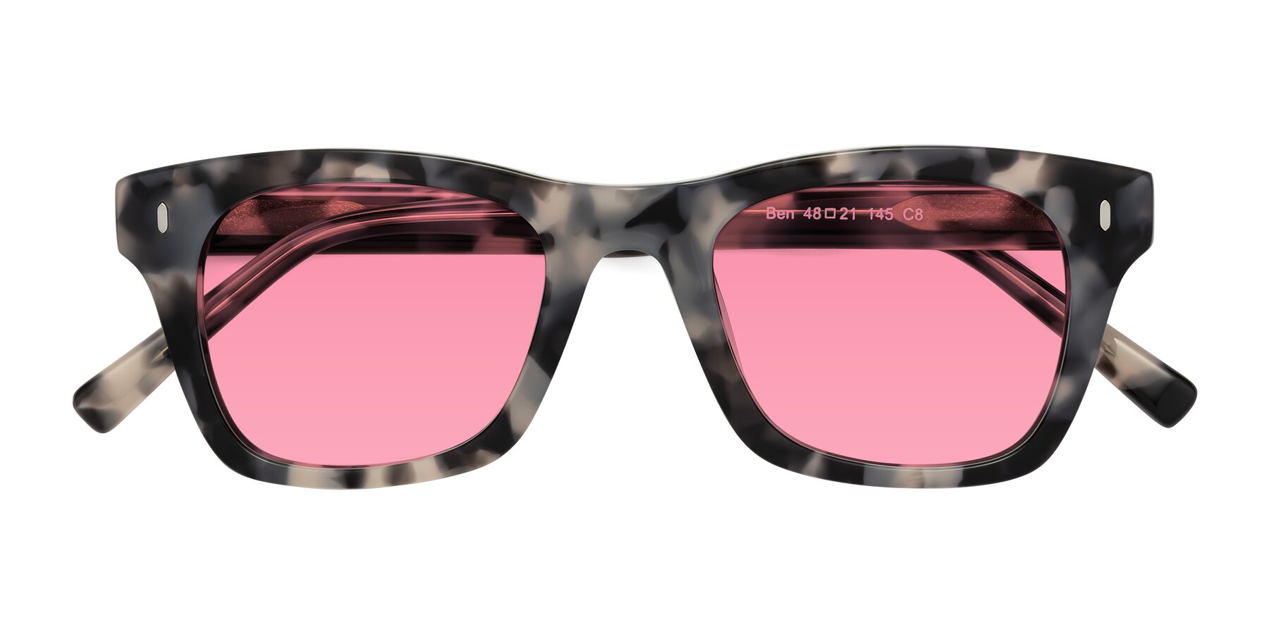 Folded Front of Ben in Ivory Tortoise with Pink Tinted Lenses
