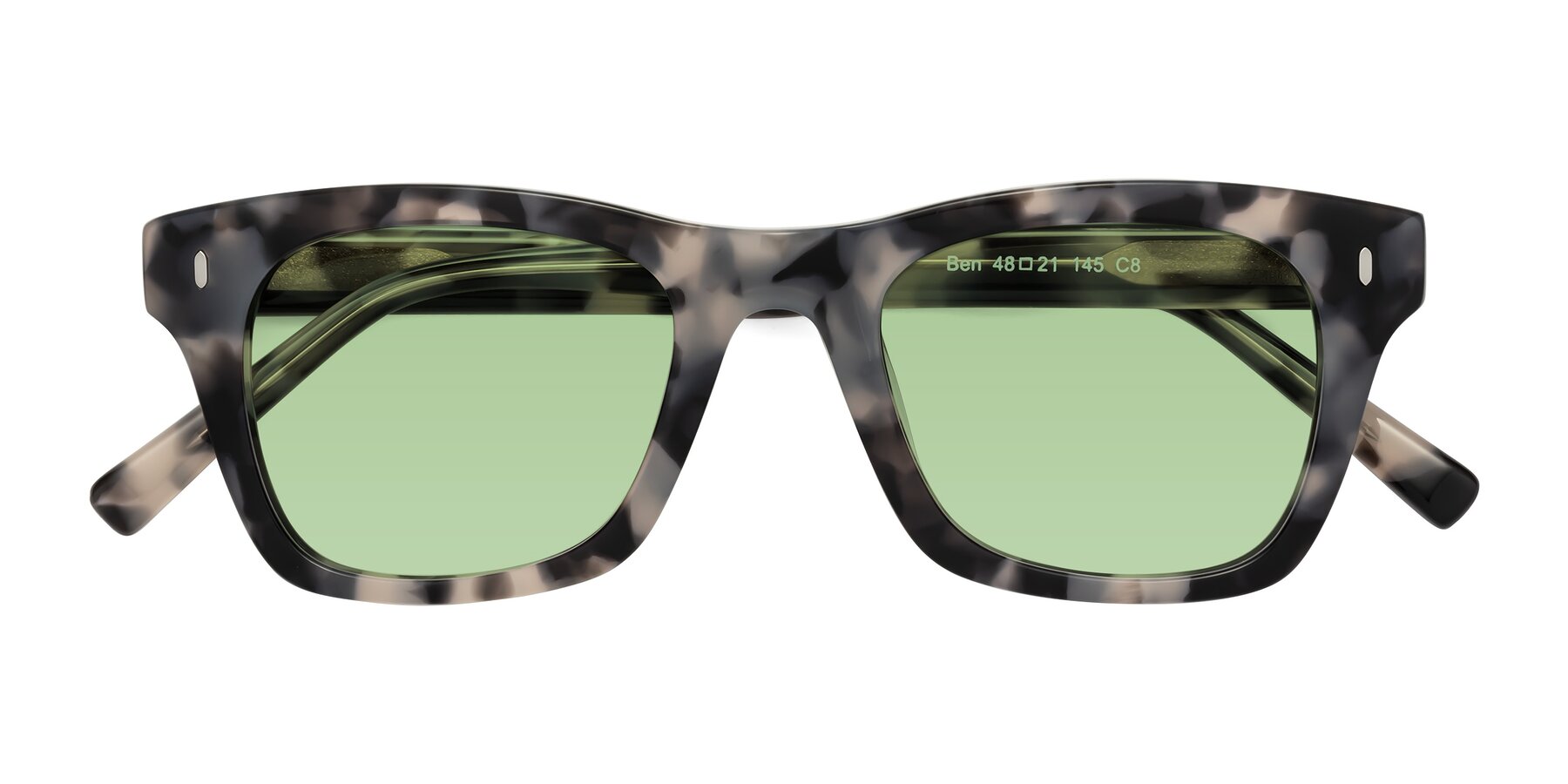 Folded Front of Ben in Ivory Tortoise with Medium Green Tinted Lenses