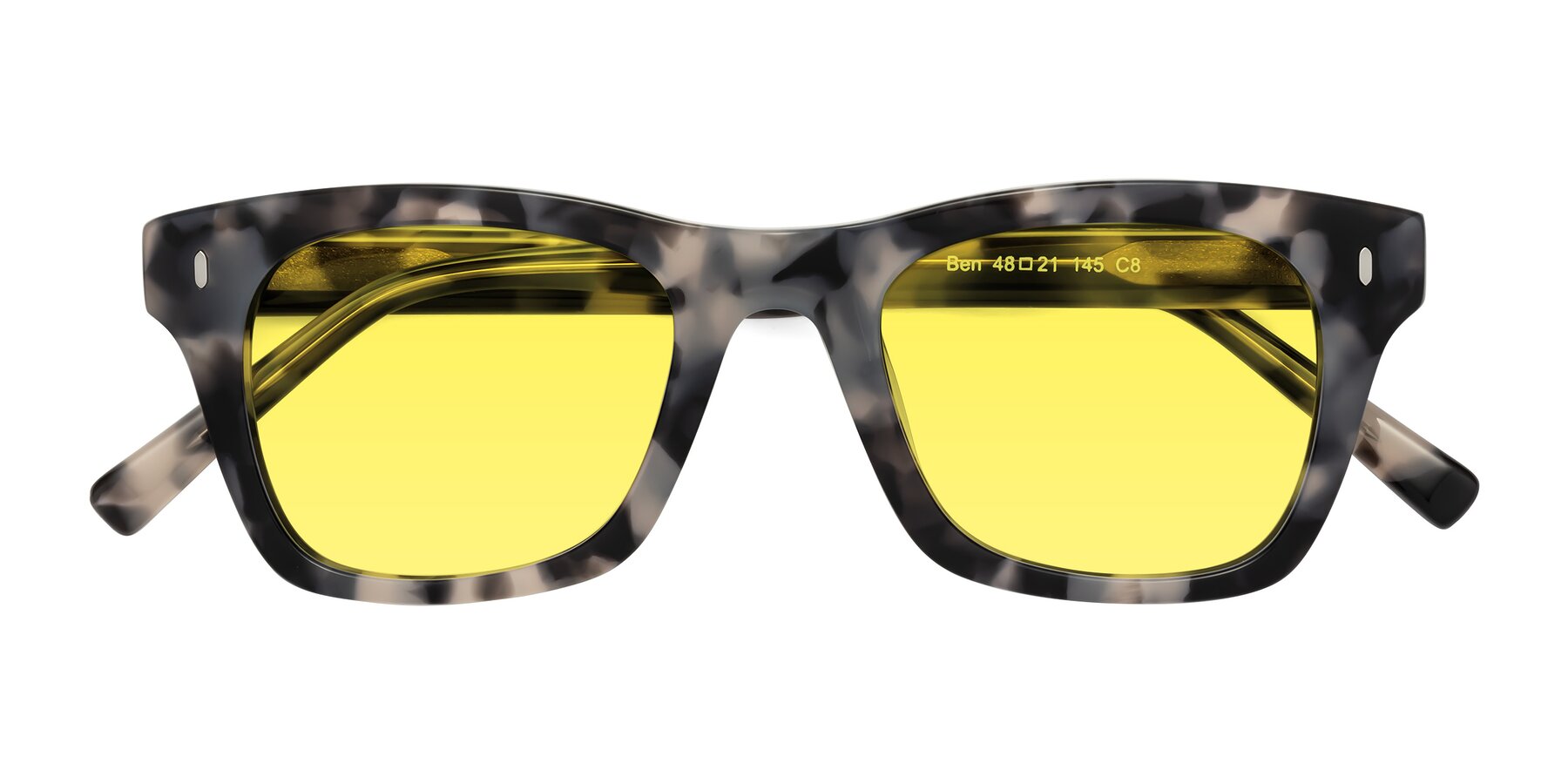 Folded Front of Ben in Ivory Tortoise with Medium Yellow Tinted Lenses