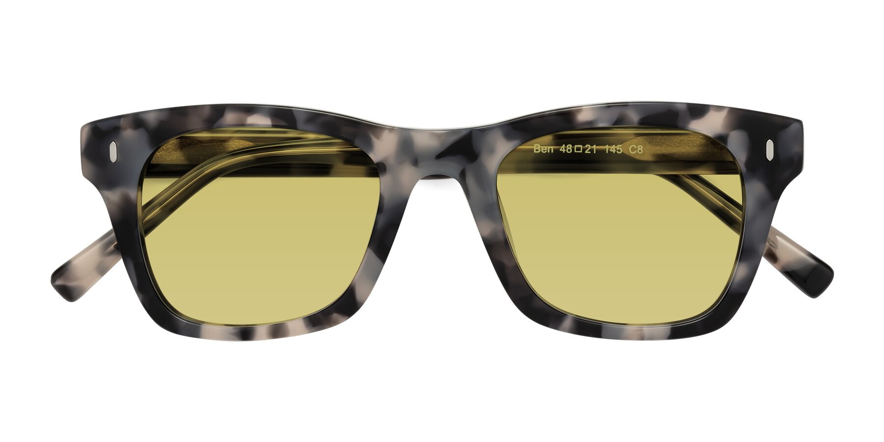 Folded Front of Ben in Ivory Tortoise with Medium Champagne Tinted Lenses