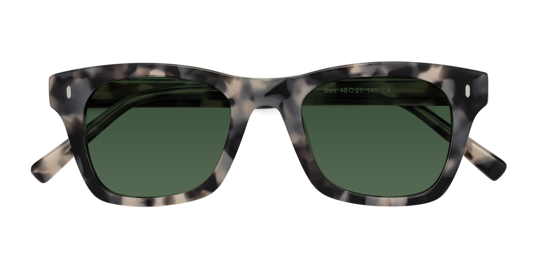 Folded Front of Ben in Ivory Tortoise with Green Tinted Lenses
