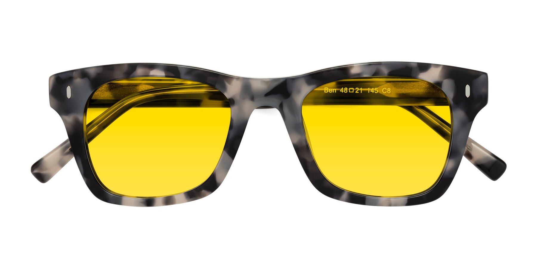 Folded Front of Ben in Ivory Tortoise with Yellow Tinted Lenses