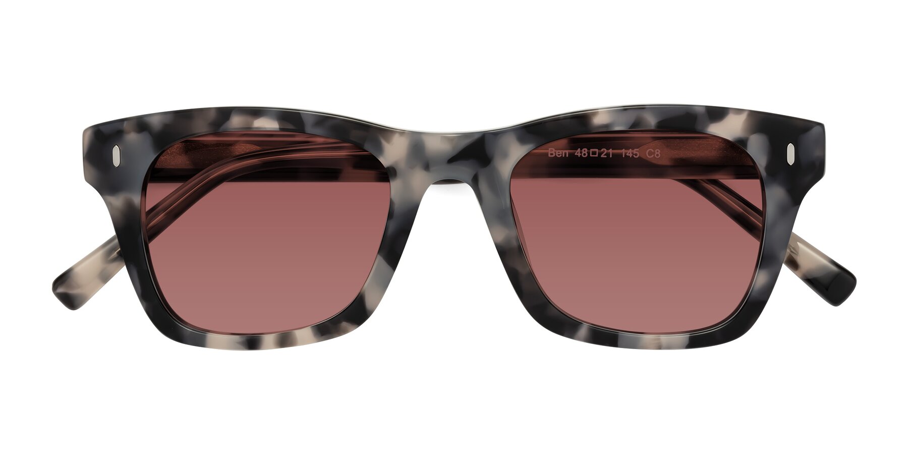 Folded Front of Ben in Ivory Tortoise with Garnet Tinted Lenses