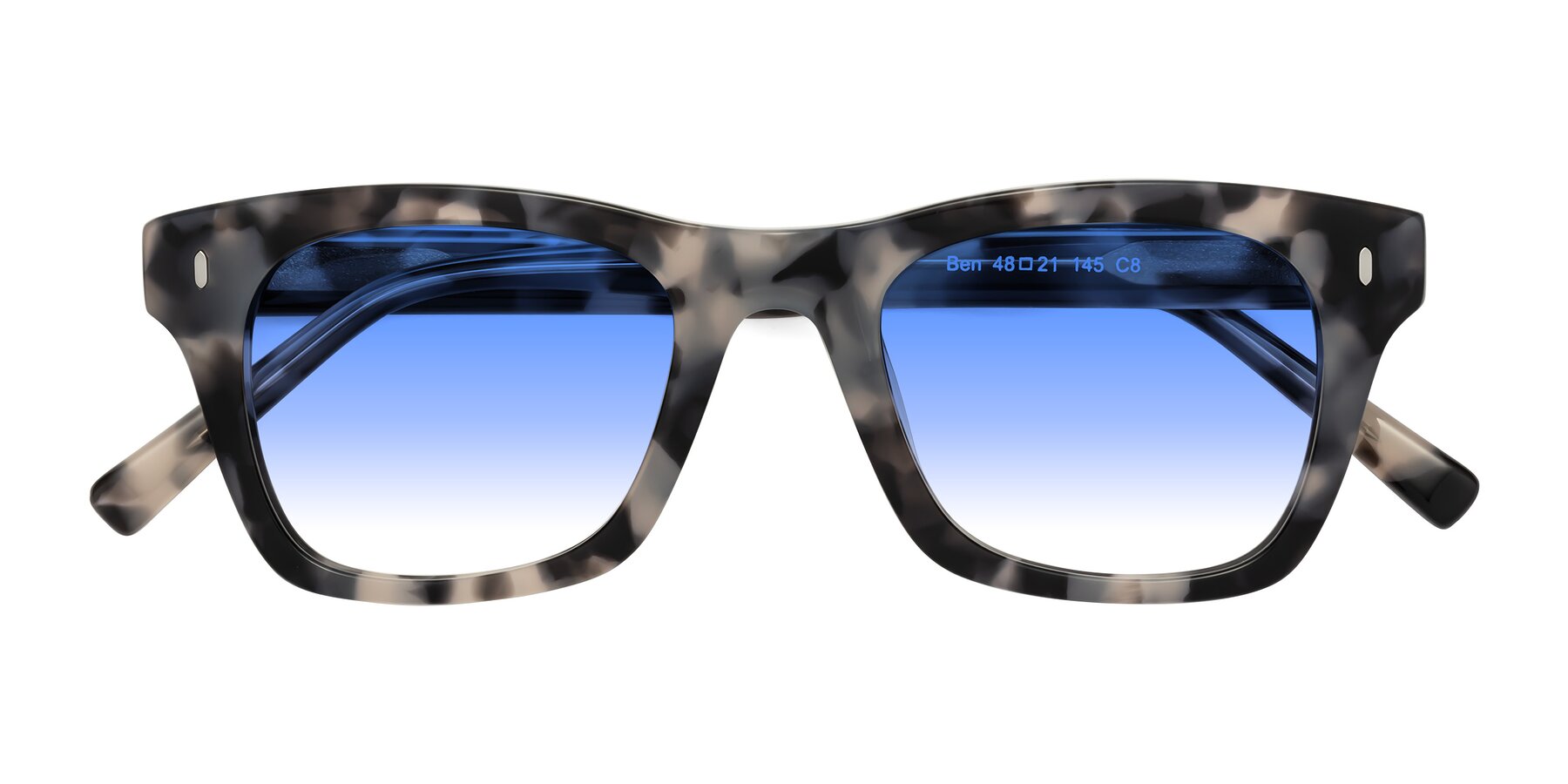 Folded Front of Ben in Ivory Tortoise with Blue Gradient Lenses