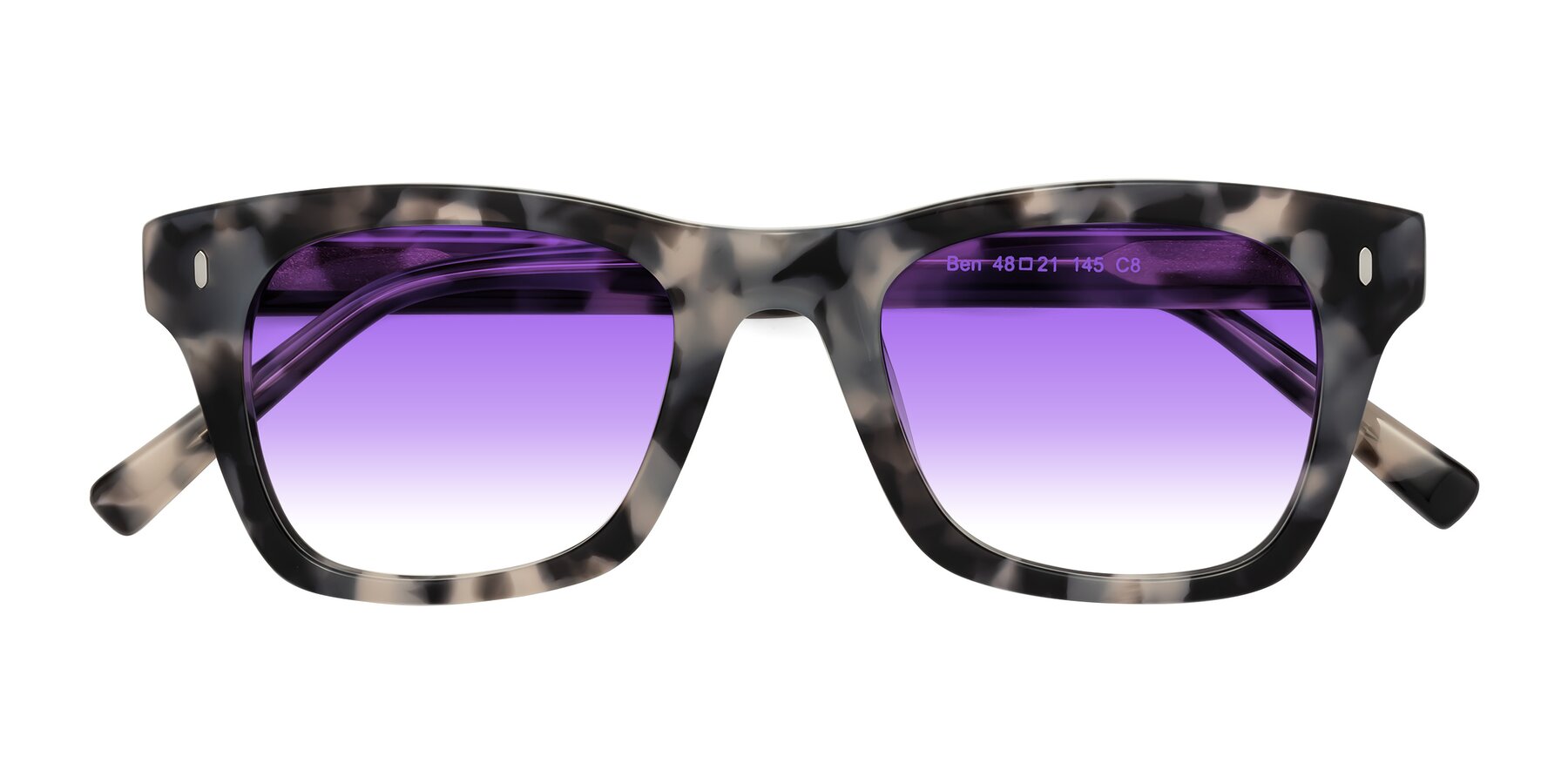 Folded Front of Ben in Ivory Tortoise with Purple Gradient Lenses