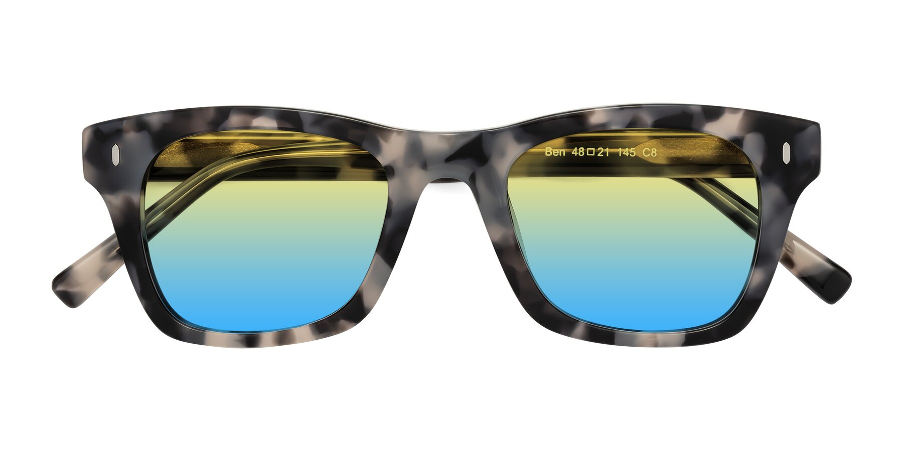 Folded Front of Ben in Ivory Tortoise with Yellow / Blue Gradient Lenses