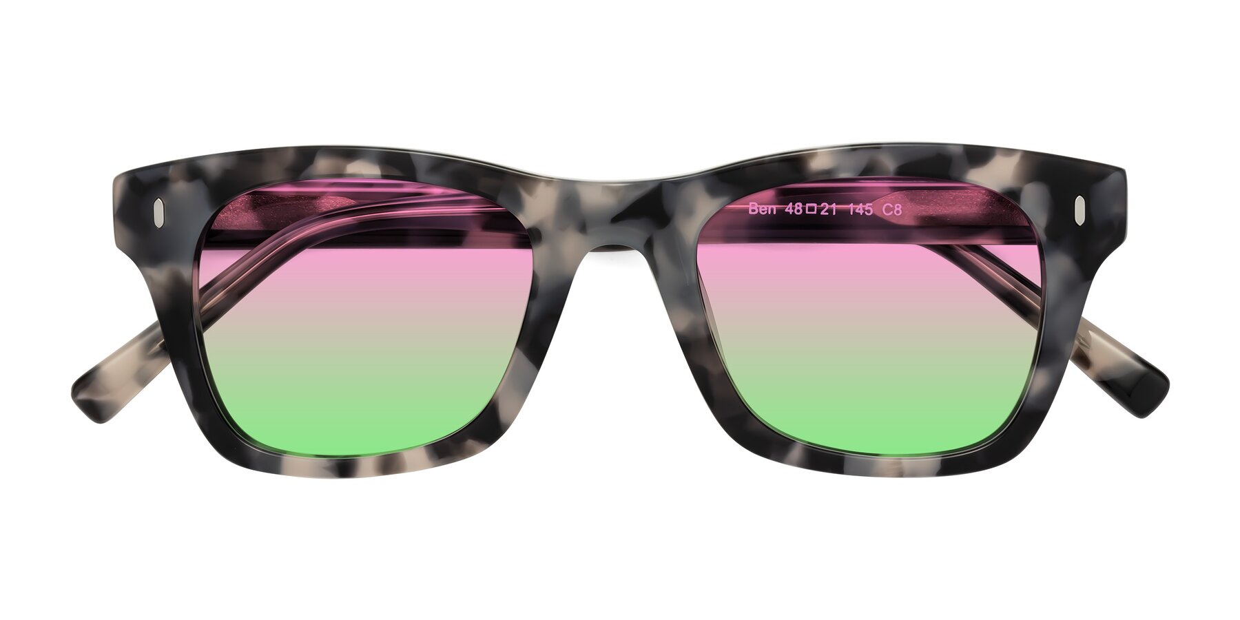 Folded Front of Ben in Ivory Tortoise with Pink / Green Gradient Lenses