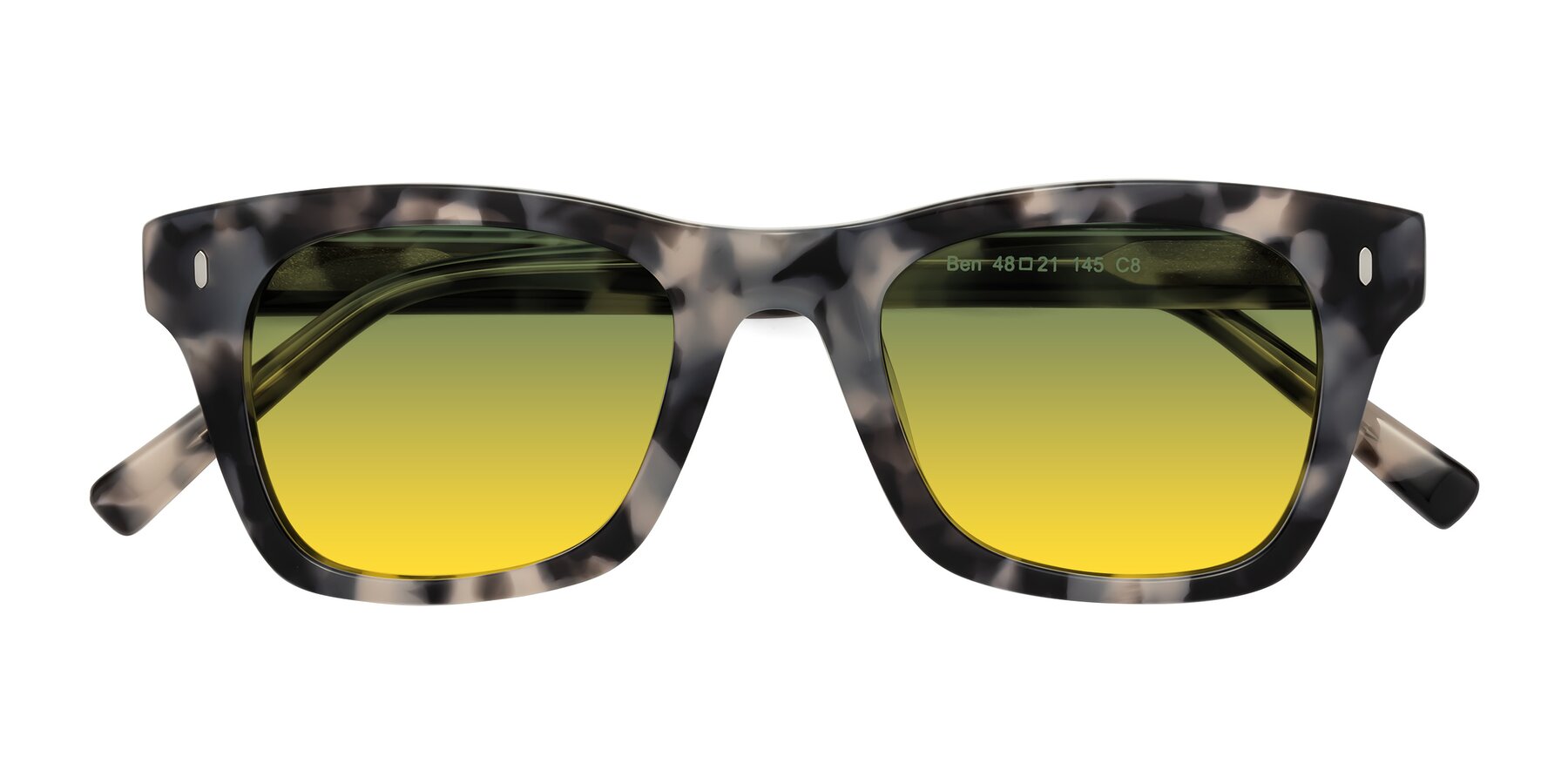 Folded Front of Ben in Ivory Tortoise with Green / Yellow Gradient Lenses