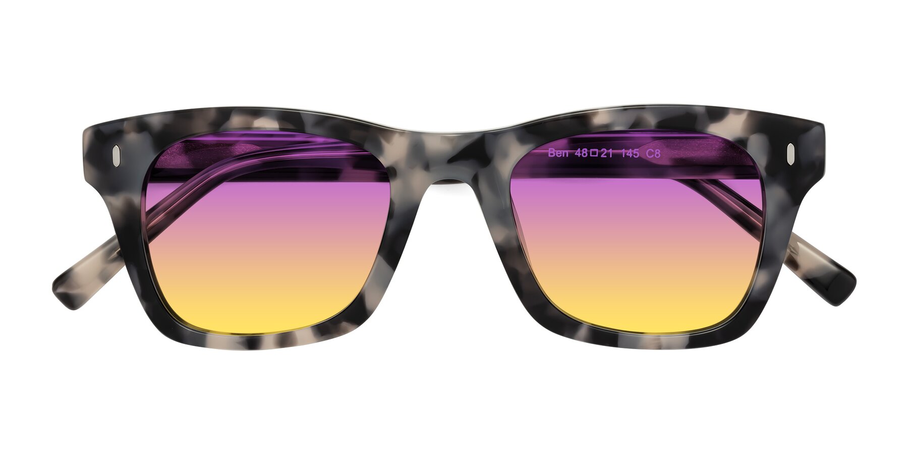 Folded Front of Ben in Ivory Tortoise with Purple / Yellow Gradient Lenses