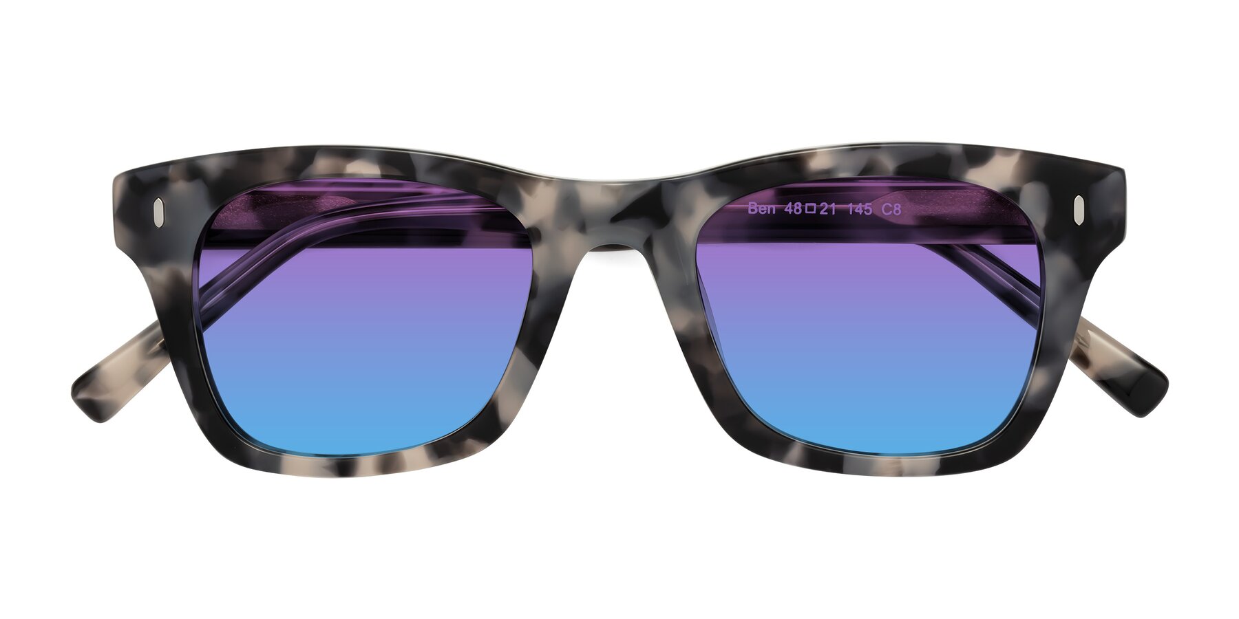 Folded Front of Ben in Ivory Tortoise with Purple / Blue Gradient Lenses