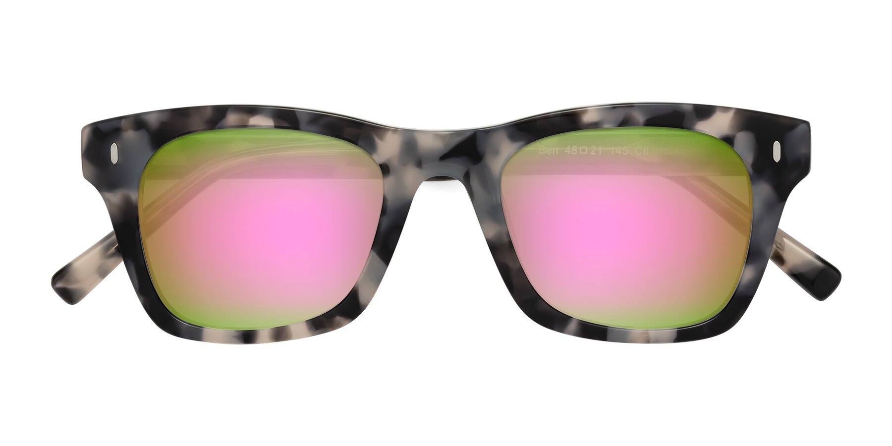 Folded Front of Ben in Ivory Tortoise with Pink Mirrored Lenses