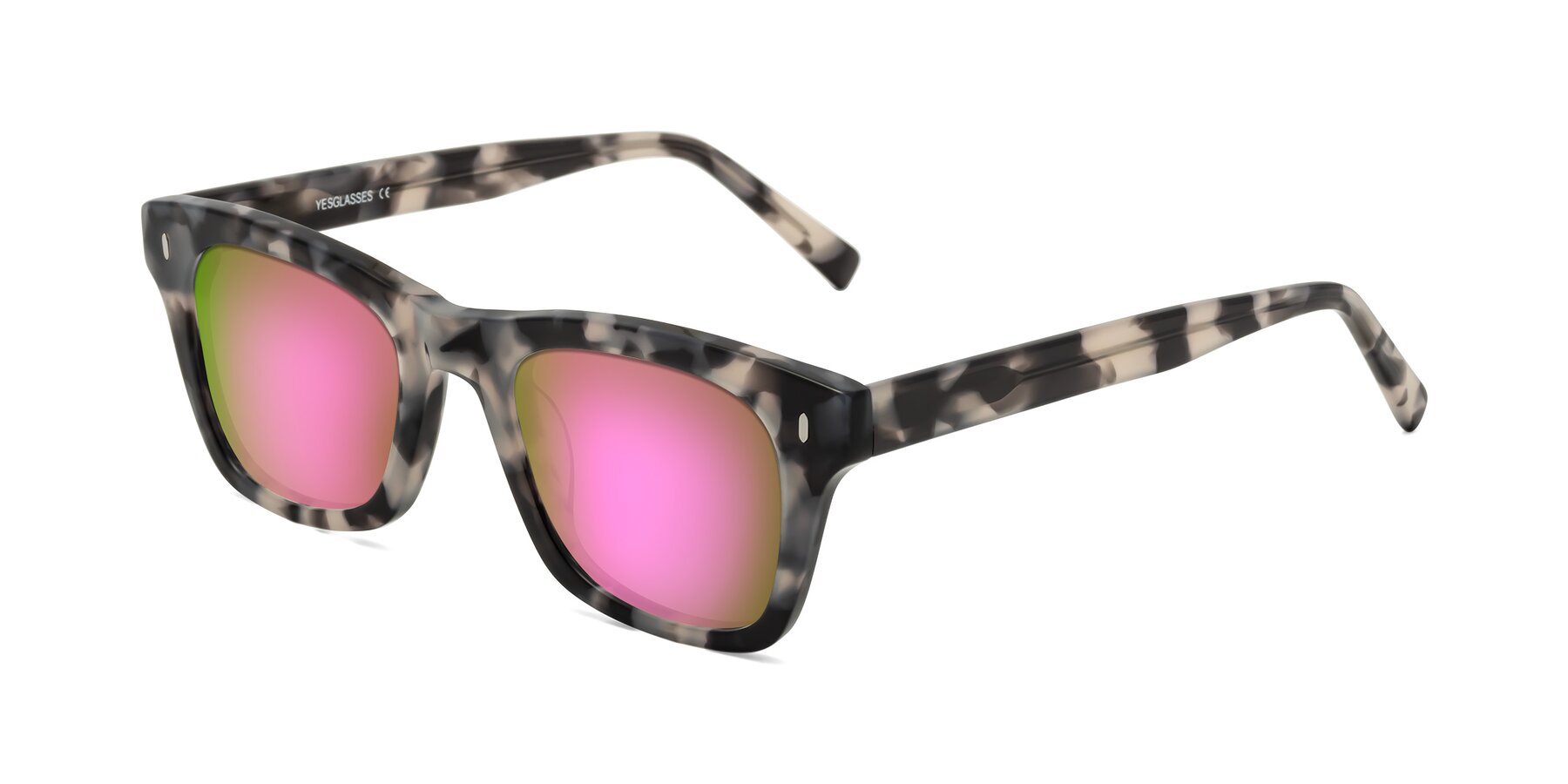 Angle of Ben in Ivory Tortoise with Pink Mirrored Lenses