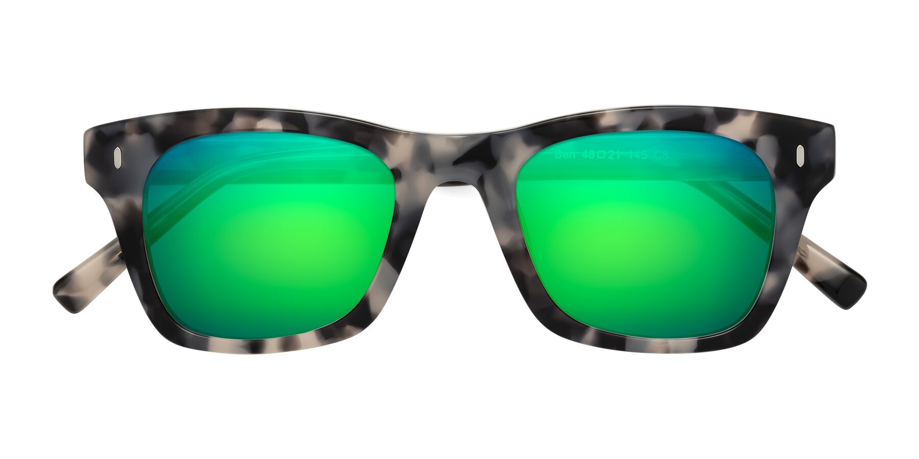 Folded Front of Ben in Ivory Tortoise with Green Mirrored Lenses