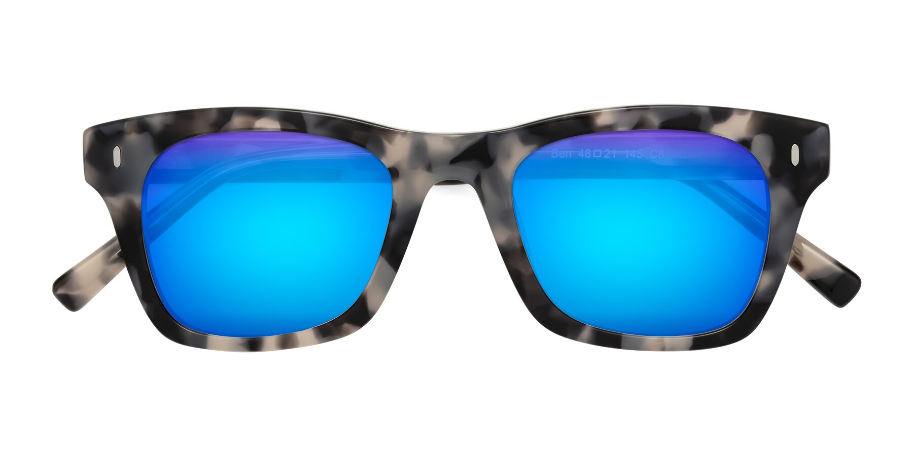 Folded Front of Ben in Ivory Tortoise with Blue Mirrored Lenses