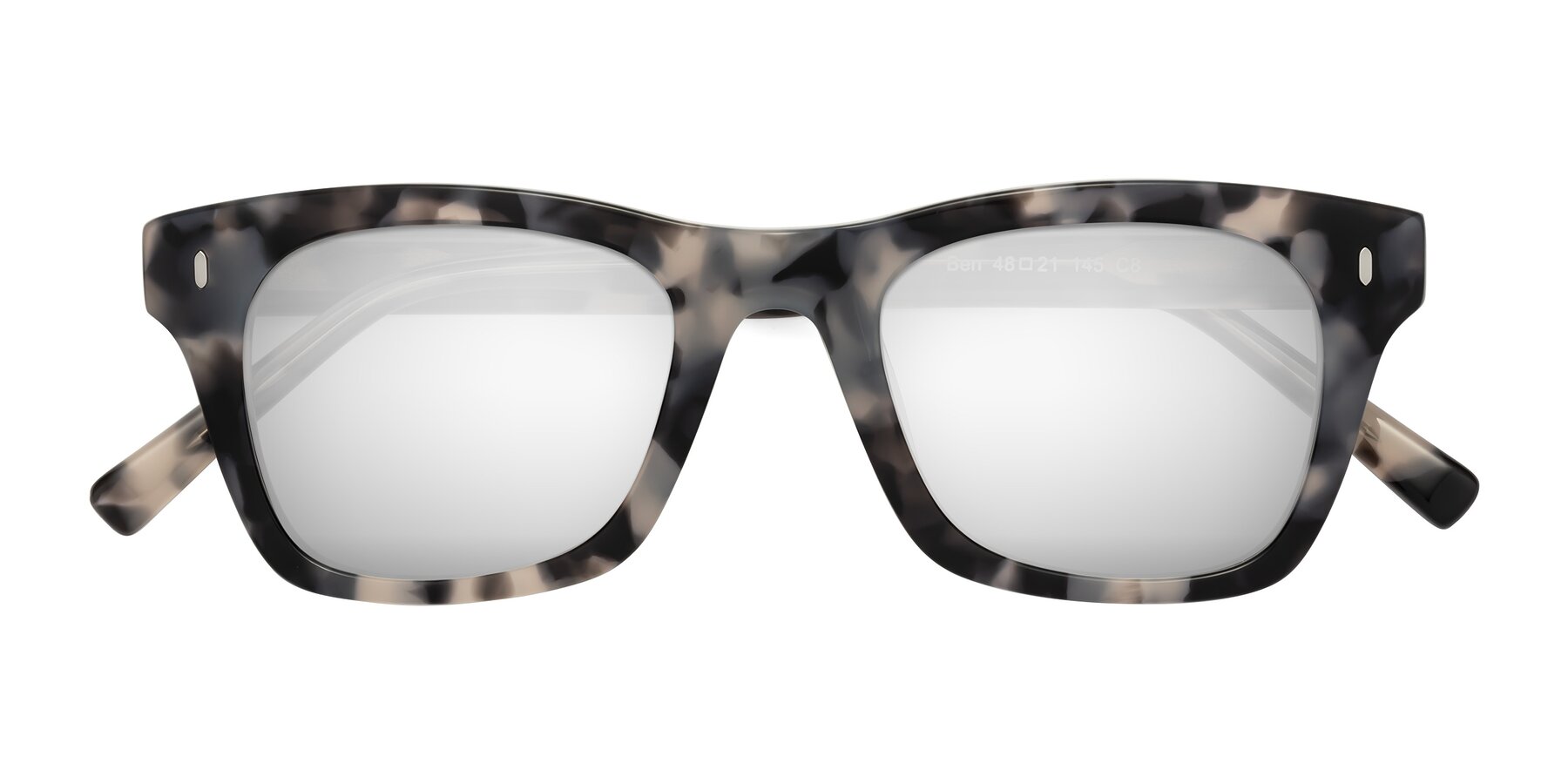 Folded Front of Ben in Ivory Tortoise with Silver Mirrored Lenses