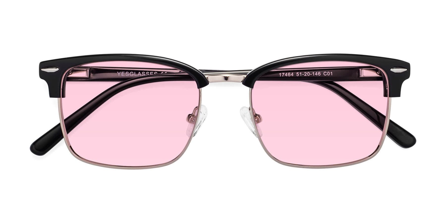 Folded Front of 17464 in Black-Gold with Light Pink Tinted Lenses