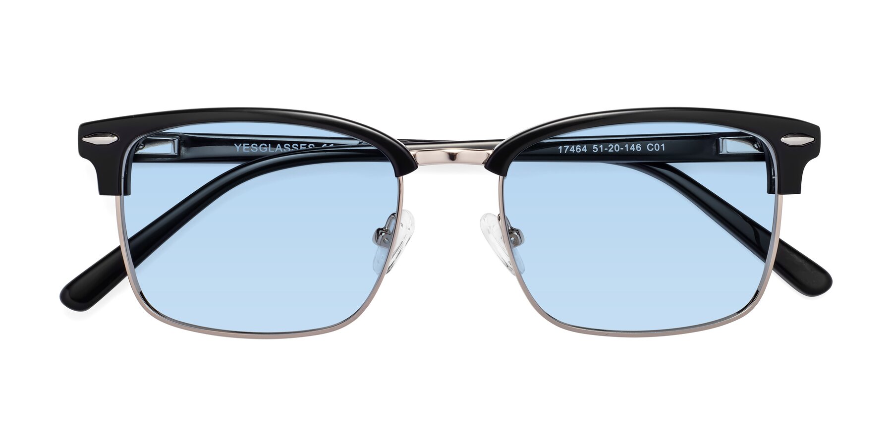 Folded Front of 17464 in Black-Gold with Light Blue Tinted Lenses