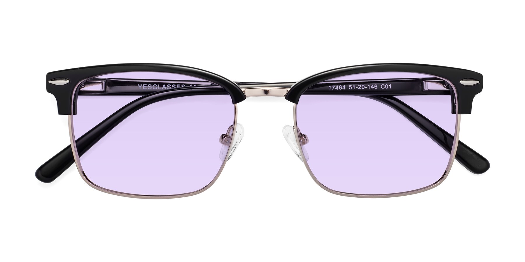 Folded Front of 17464 in Black-Gold with Light Purple Tinted Lenses