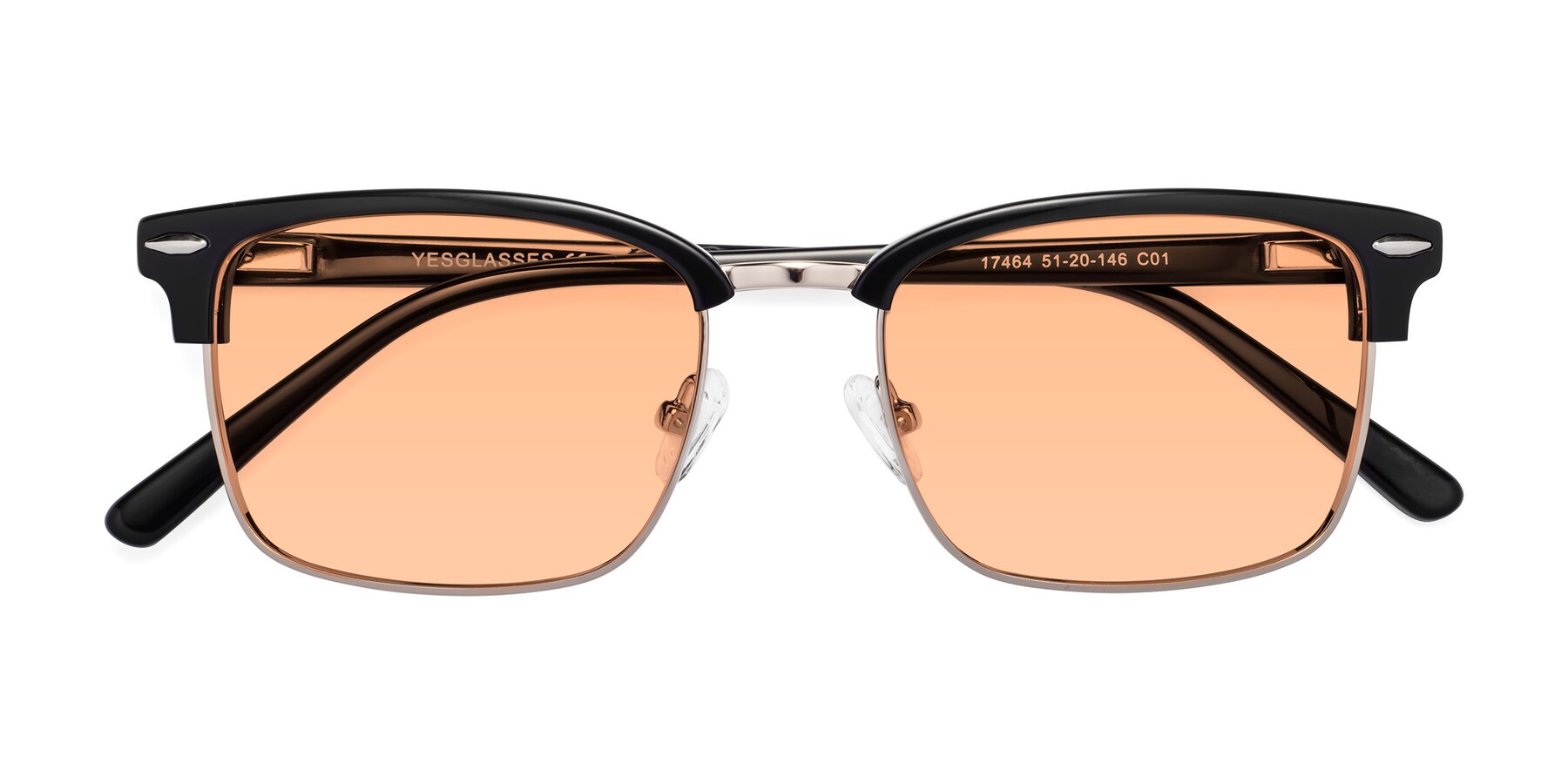 Folded Front of 17464 in Black-Gold with Light Orange Tinted Lenses