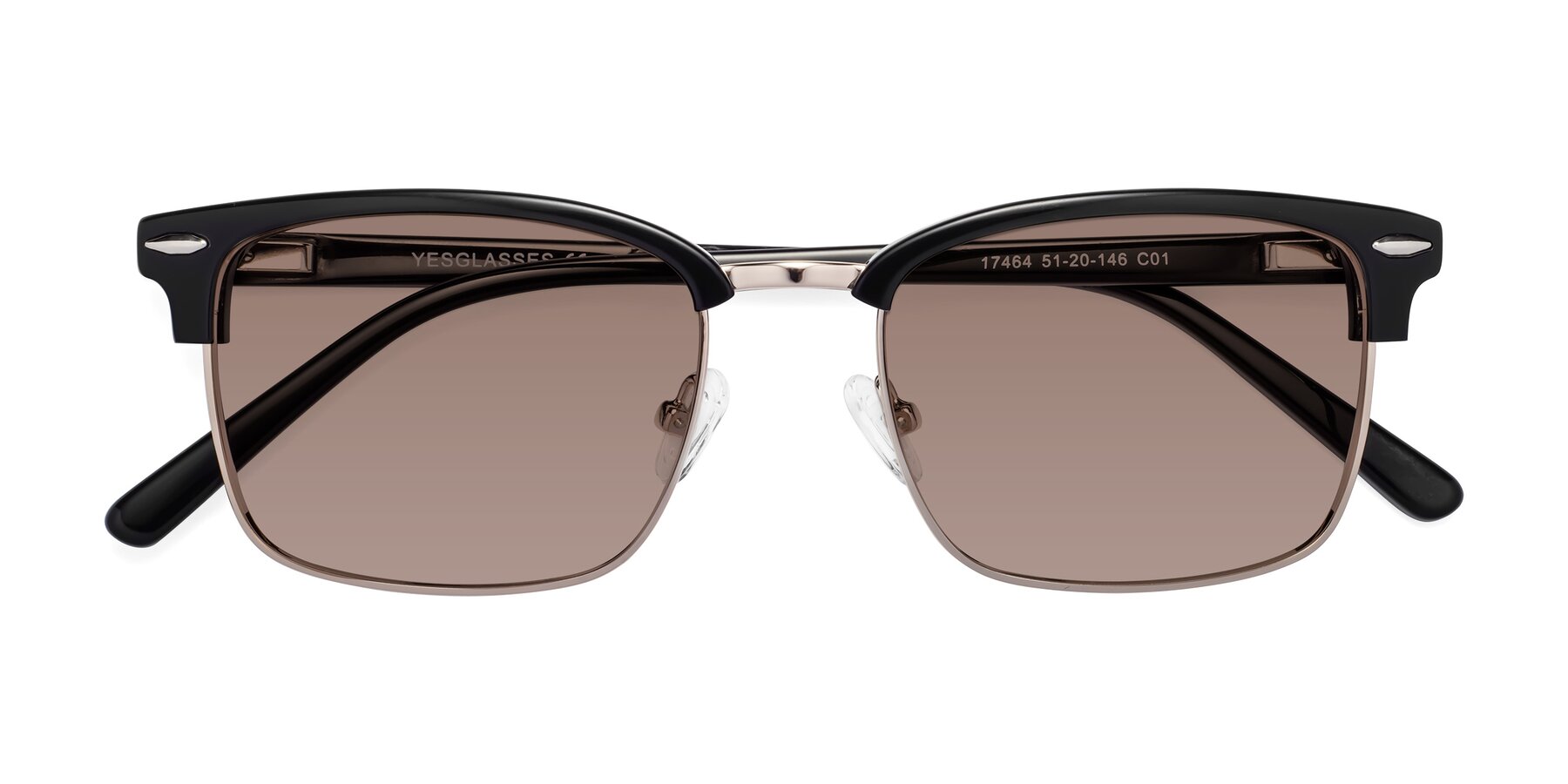 Folded Front of 17464 in Black-Gold with Medium Brown Tinted Lenses
