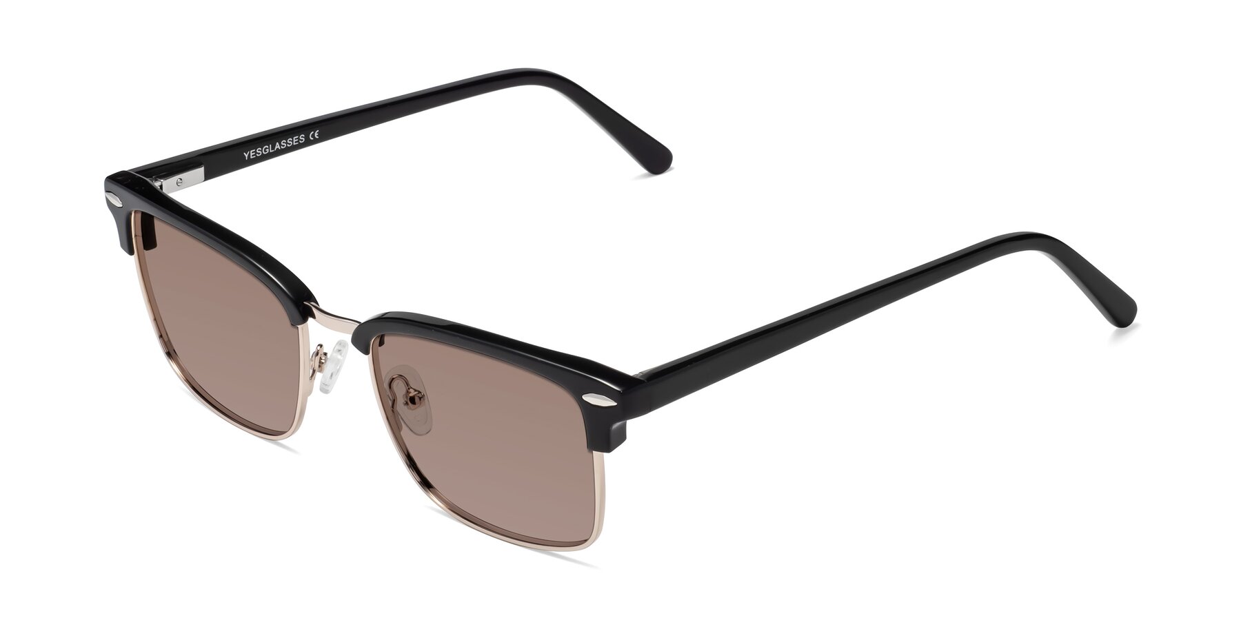 Angle of 17464 in Black-Gold with Medium Brown Tinted Lenses