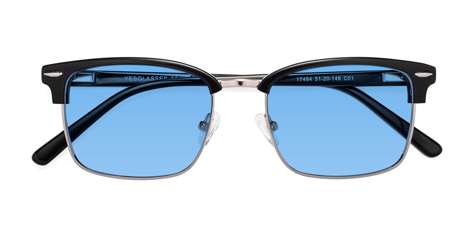 Folded Front of 17464 in Black-Gold with Medium Blue Tinted Lenses