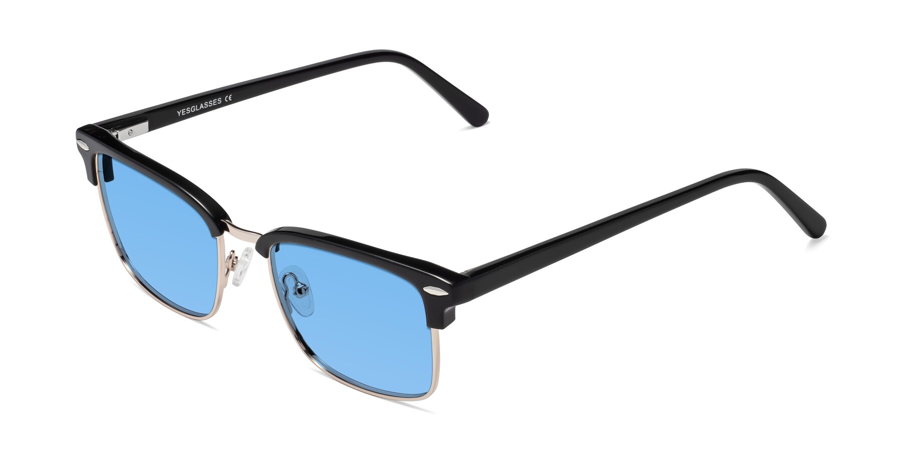 Angle of 17464 in Black-Gold with Medium Blue Tinted Lenses