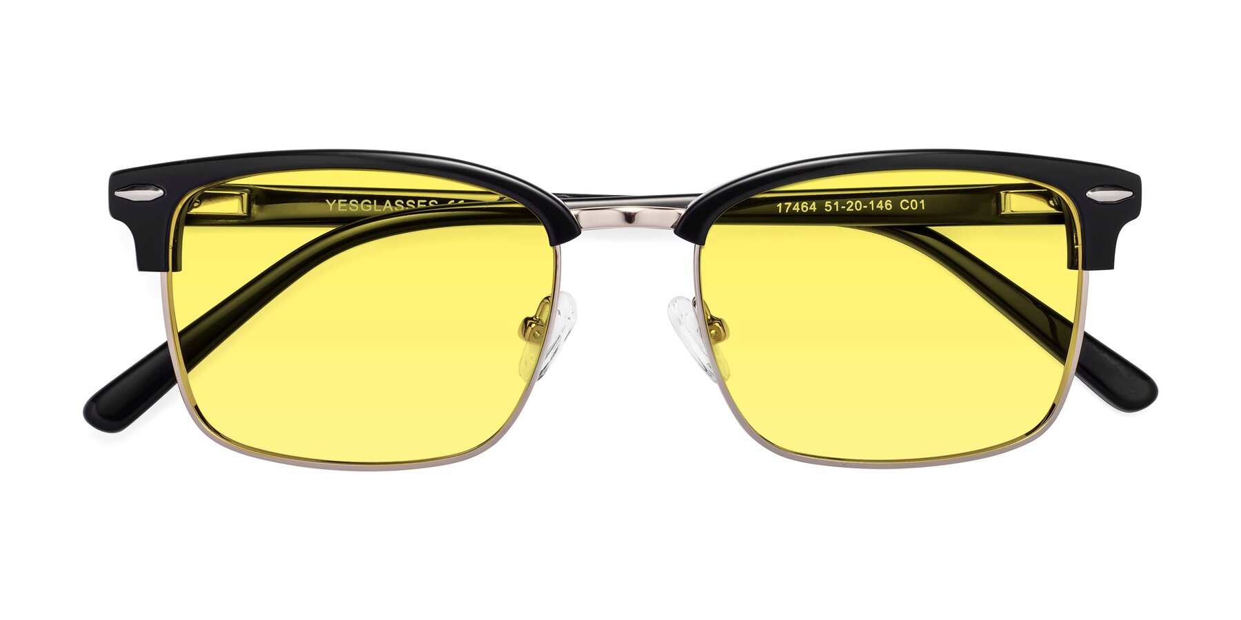 Folded Front of 17464 in Black-Gold with Medium Yellow Tinted Lenses